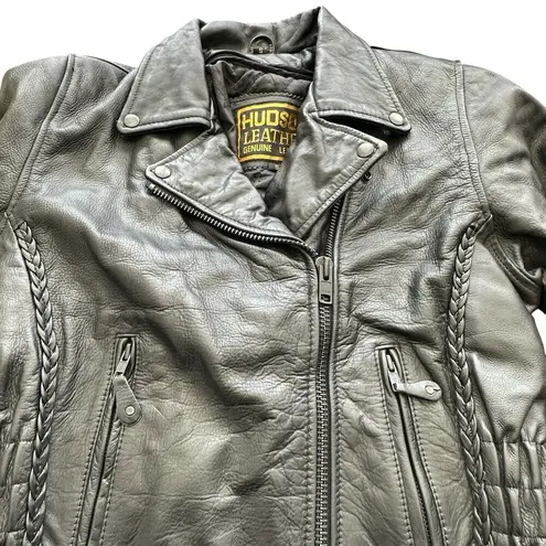 Hudson Genuine Black biker Leather Vintage women's jacket Small Bikercore