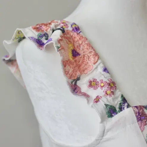 Versona / TIANA B Pink Floral Embroidered Linen Top and Midi Skirt Extra Small