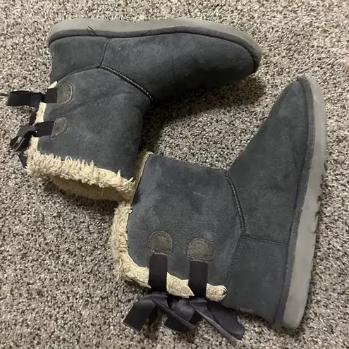 UGG  Double Bailey bow boots blue 7 winter Sherpa sheep