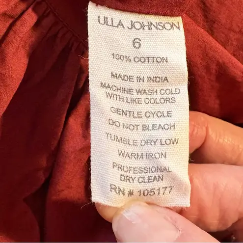 Ulla Johnson ♨️ Burgundy Martine Long Sleeve Cotton Dress – Size 6🧡