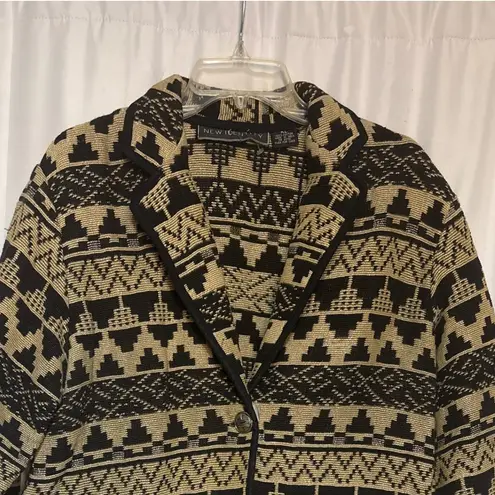 NEW IDENTITY Aztec Geometric Print Cotton Blazer XL Black Tan Single Button
