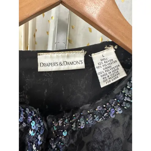 Vintage Draper's & Damon's Floral Velvet Beaded Sequin Open Evening Jacket L Black Size L