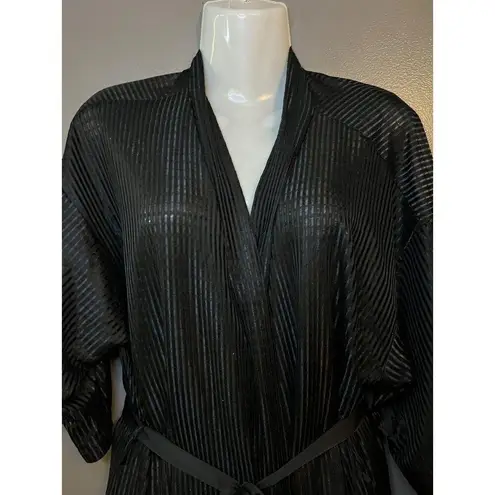 Frederick's of Hollywood Robe Womens Large Sheer Striped Kimono Belted Wrap