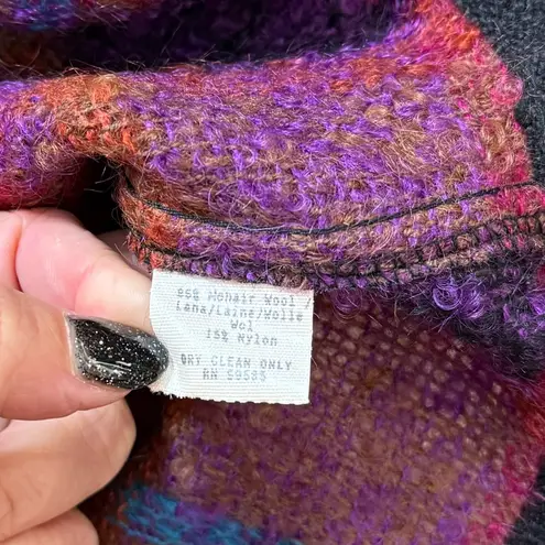 Vintage Wool Sweater Cardigan Colorful Plaid Mohair Jacket Tony Lambert L Large Red