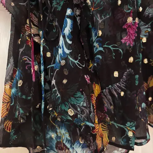 Ulla Johnson NEW Dominique Top Black Iris Floral Print Sheer Silk Blouse Size 2