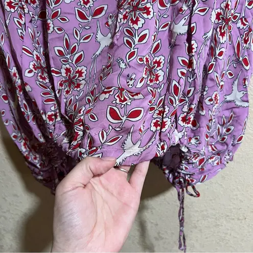 Rhode Helene Gathered Printed Crepe de Chine Blouse in Lavender, medium Pink