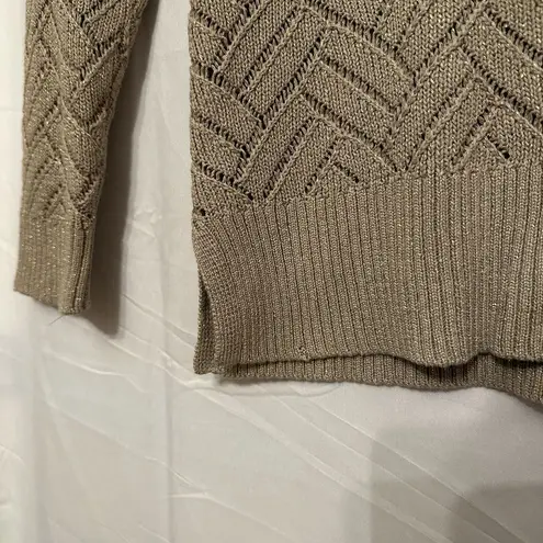 Soft Surroundings Large Petite LP Beige Gold Metallic Open Knit Collared Sweater - Image 2
