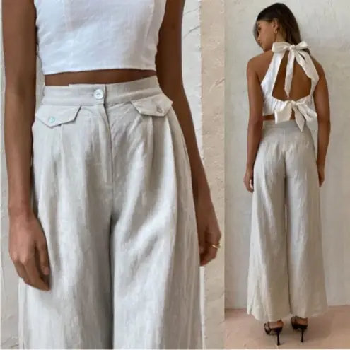 SOVERE | Instance Linen Straight Leg High Waisted Trousers Pants Natural S