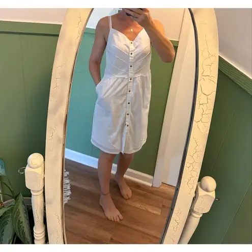 Akini White Cotton Button Front Sundress Adjustable Straps Pockets US 8