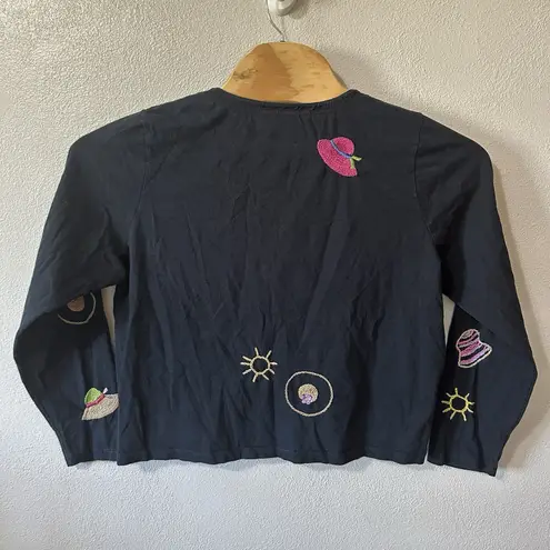 Michael Simon Lite Novelty Embroidered Cardigan Beach Summer Hat Print Cotton XL Black