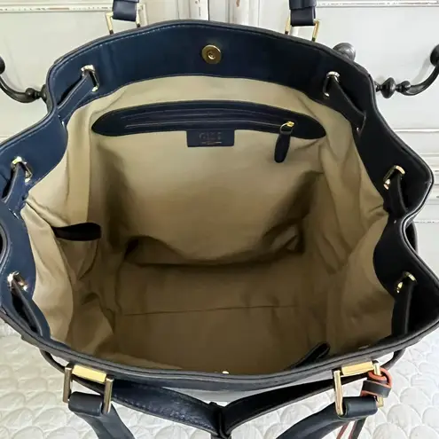 G.I.L.I Got it Love It Navy Blue Leather Large Bucket Handbag NWOT