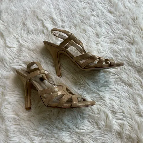 Nordstrom Platinum BP Gold Shimmer Open Toe Heels 8M