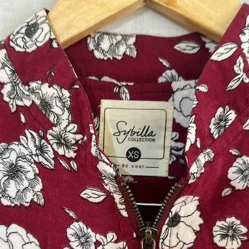 Sybilla Collection Burgundy Floral Zip Jacket Size XS Red
