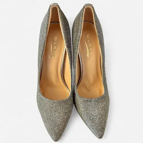 Glaze Glamorous black glitter metallic pointed toe stiletto party pumps heels, size 5.5