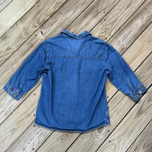 North Crest Women's Vintage Blue Denim Floral Embroidered Top Size M