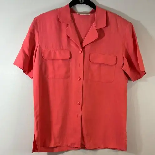 Anna and Frank 100% Silk Camp Shirt Short Sleeve Button Up Pockets Coral Women