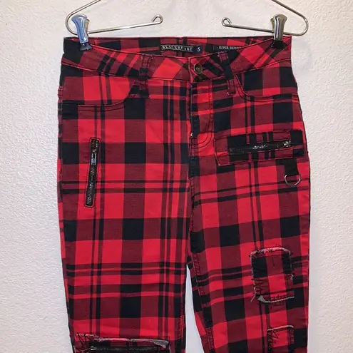 Blackheart Hot Topic Red & Black Plaid Super Skinny Pants