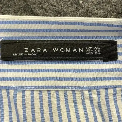 ZARA  Blue & White Stripe Tiered Ruffle Floral Embroidered Mini Skirt Size XS