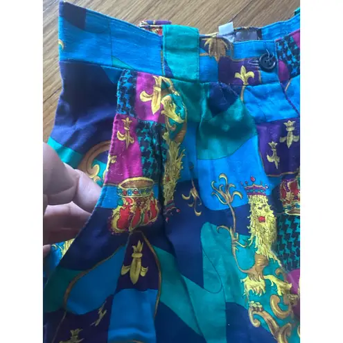 Alexander Campbell Vintage Printed Pants – Bold Regal Patchwork Design Blue Size 8