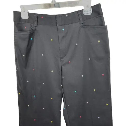Rafaella Black Embroidered Colorful Polka Dot Stretch Capri Womens 10 NWT