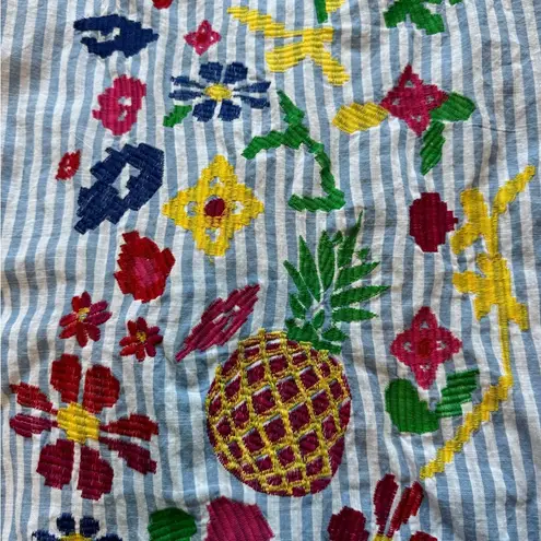 ZARA  BBWM Woman Striped Floral Fruit Embroidered Balloon Sleeve Boho Peasant Top