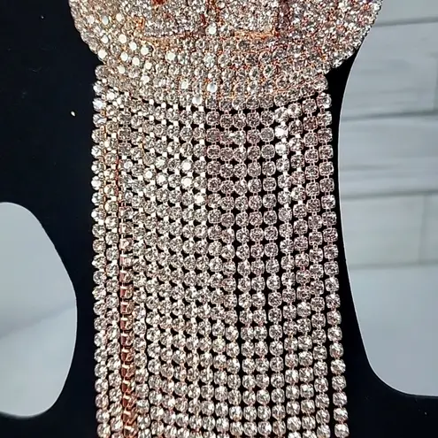 Large Statement Petal Flower Brooch Pin Rose Gold Rhinestone Fringe New