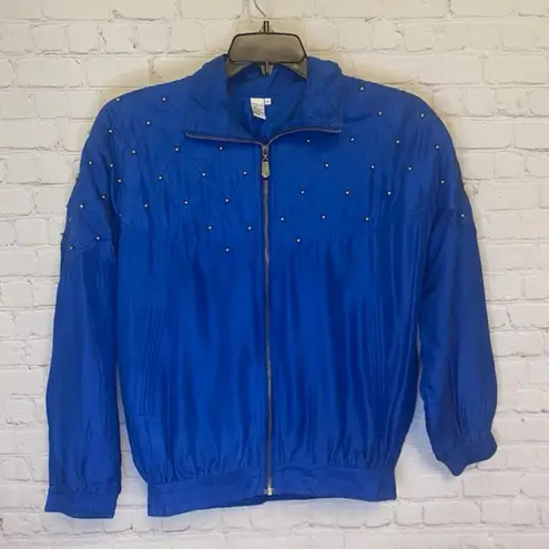 Vintage Studded Embellished royal blue Silk jacket size Large CoAco, full zip