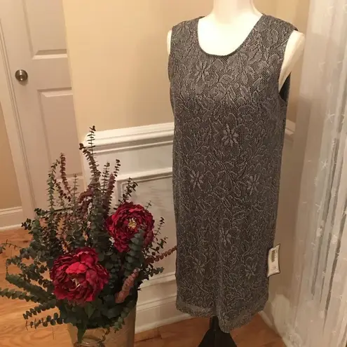 ‼️VINTAGE NWT SHAR AIDE NITES‎ Silver Metallic Shift Dress & Jacket Set Size 16