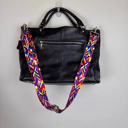 Kattee Soft Black Pebbled Leather Satchel Crossbody Bag Silver Hardware Large