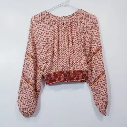 Patrons of Peace Printed Embroidered Crop Top Long Sleeves