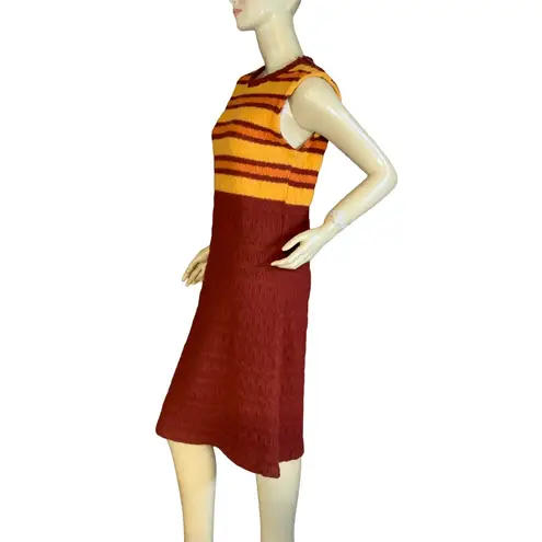 VINTAGE 1970'S BEELIINE YELLOW, ORANGE & BROWN CABLE KNIT SWEATER DRESS (14/L) Size L