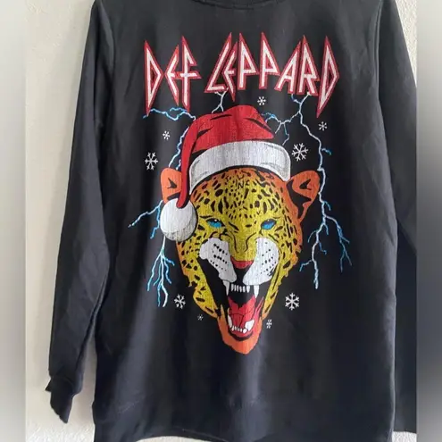 NWT Def Leppard Women Christmas Holiday Black Graphic Sweatshirt L Large