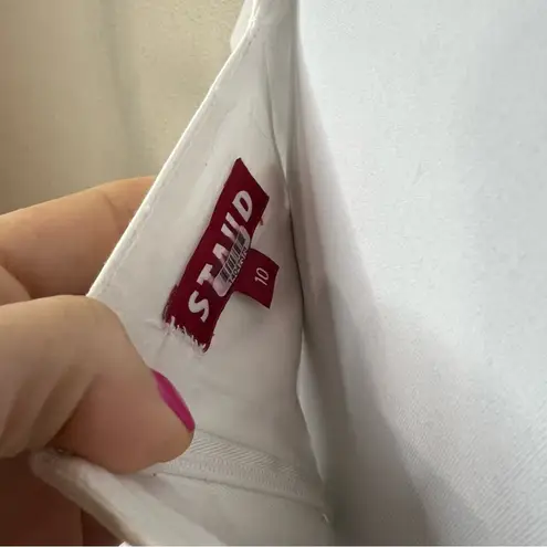 STAUD Laeila White Fit & Flare Short Puff Sleeves Mini Dress 10