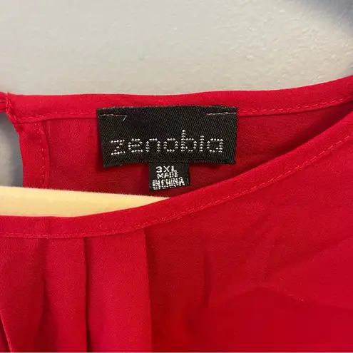 Zenobia Blouse Red Lace Crochet Sleeve w/ Keyhole Back Top Sz 3X EUC