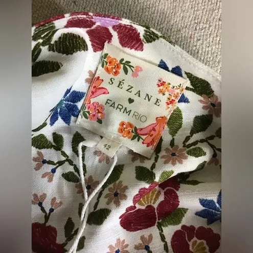 Farm Rio Sezane x Tie Back Floral cropped Shirt Sz. Lrg/Sz42 NWT Colorf…