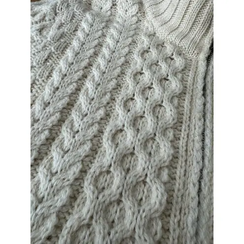 Inis Crafts Irish Cream Wool Zip Cable Knit high neck Cardigan size large