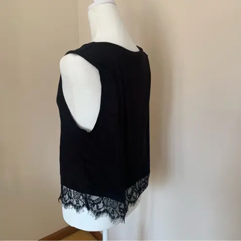 Hippie Chic  Black Tank with Lace Bottom Hem