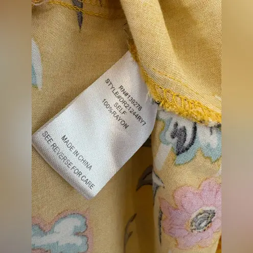 DR2 Women’s yellow floral boho blouse shirt with bow Size L