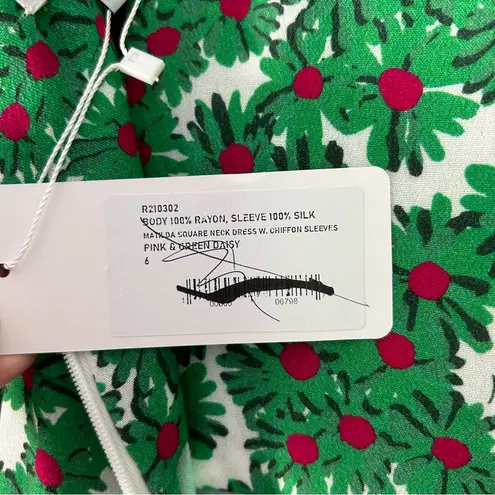 HVN Matilda Appliqued Floral Print Voile Silk Chiffon Midi Dress Green Size 6