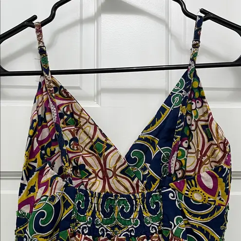 Aryeh 100% Cotton Vibrant Patterned Boho Beaded Babydoll Tank Top - Size Small