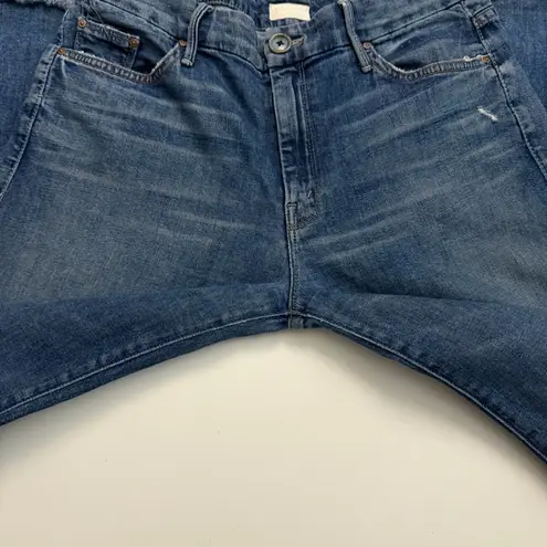 MOTHER Denim Mother Jeans The Roller Wide Leg Flare Raw Hem Distressed Medium Wash High Waist