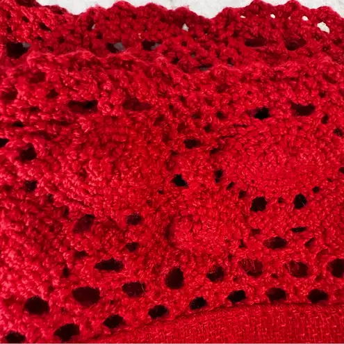 Vintage 80s Maggie McNaughton 2 piece Beaded Knit Tunic & Linen Cropped Pants Red Size 1X