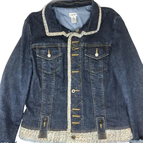 Cache  Denim Jacket Rhinestone Buttons Lined Boucle Tweed Top NWT $188 New - Image 2