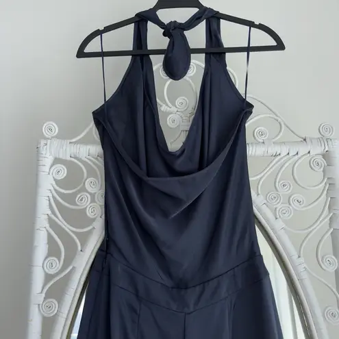 Ramy Brook Jumpsuit Womens 6 Navy Satin Halter Harriet Wide Leg Evening Career