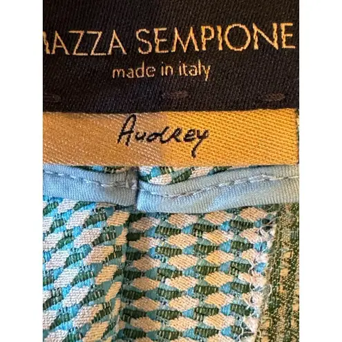 Piazza Sempione Pants Women 10 Blue Green Diamond Print Cropped Audrey Trousers