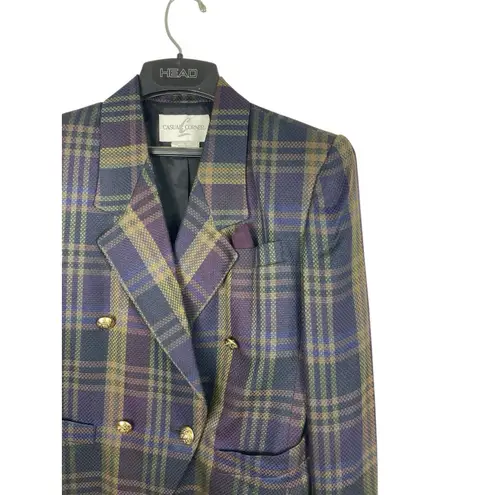 VTG 90s Plaid Blazer Women’s 6 Casual Corner Gold Button Double Breasted Preppy Purple