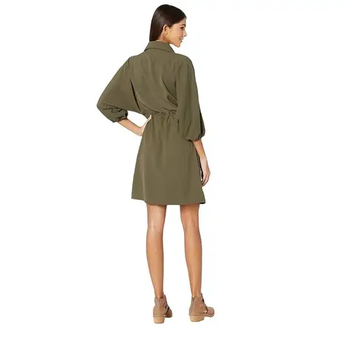 Bishop and Young Safari Olive Green Puff Sleeve Button Up Midi Dress - Small NWT