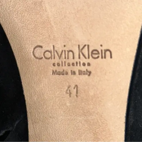 Calvin Klein Womens Size 41 10 Black Suede Lucite Block Heel Ankle Booties Boots