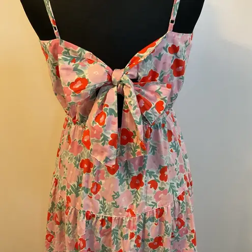 2. Free Assembly Pink & GreenFloral Tiered Midi Dress with Tie Back Size X