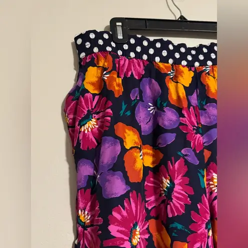 EUC Chaus Vintage Black & Purple Floral Polka Dot Rayon Shorts size 14 White